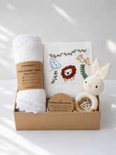 Load image into Gallery viewer, Baby Boy Gift Hamper with Cotton Romper and Swaddle | Little Meadows | White
