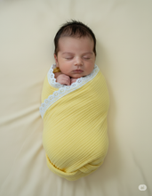 Load image into Gallery viewer, Organic Muslin Baby Swaddle/Blanket With Lace | Mellow yellow
