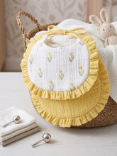 गैलरी व्यूवर में इमेज लोड करें, Baby Muslin Ruffled Bibs | Set of Two | Yellow and Floral
