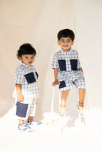 Load image into Gallery viewer, Handwoven Cotton Co-ord set with Patch Pocket | Boys/Girls | Indigo Checkmate
