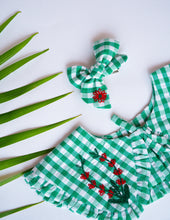 Load image into Gallery viewer, A Detachable Collar and Hair Bow set - Green Check, hair accessories kept on a right side
