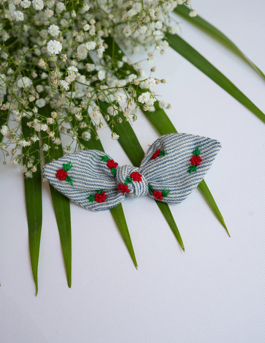 An image of Embroidered Headbands | Cotton | Indigo Stripe | Infant and Girls