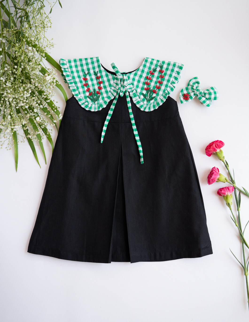 A beautiful image of Little Black Dress for Girls | Detachable Collar | Cotton against a white surface