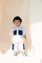 Load image into Gallery viewer, Handwoven Cotton Co-ord set with Patch Pocket | Boys/Girls | Indigo Checkmate
