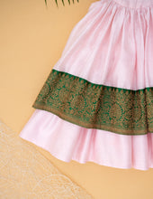 Load image into Gallery viewer, Pink Chanderi Silk Dress for Baby Girl | Banarasi Border | Heritage Blossom
