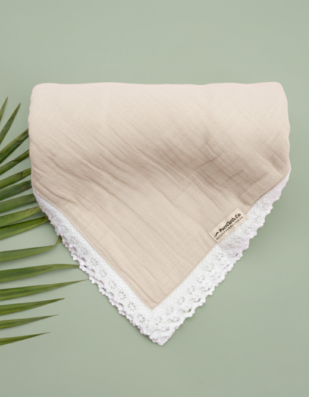 Organic Muslin Baby Swaddle/Blanket With Lace | Soft Beige Wrap