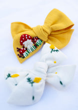 Load image into Gallery viewer, Cotton Linen Hair Bow Clip for Girls | Mushroom | Yellow
