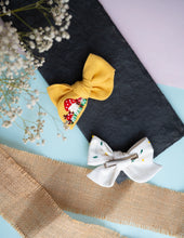 Load image into Gallery viewer, Cotton Linen Hair Bow Clip for Girls | Mushroom | Yellow
