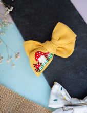 Load image into Gallery viewer, Cotton Linen Hair Bow Clip for Girls | Mushroom | Yellow
