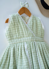 Load image into Gallery viewer, Green Check Lace Dress for Girls | Muslin Cotton
