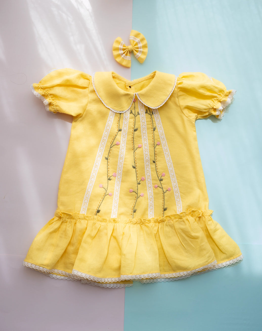 Lace Dress for Girls | Cotton | Yellow