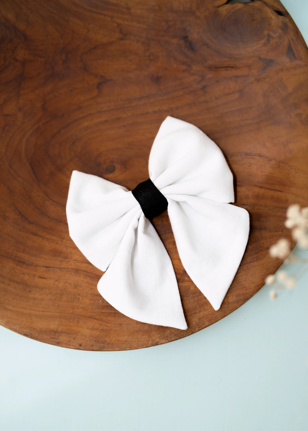 Cotton Linen Hair Bow Clip for Girls | White