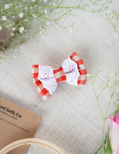 Load image into Gallery viewer, Red Check Lace Mini Bow for Infants | Hair Clip | Headband
