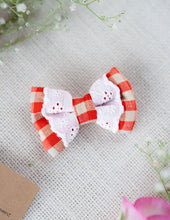 Load image into Gallery viewer, Red Check Lace Mini Bow for Infants | Hair Clip | Headband
