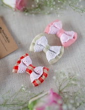 Load image into Gallery viewer, Red Check Lace Mini Bow for Infants | Hair Clip | Headband
