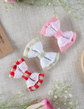 Load image into Gallery viewer, Red Check Lace Mini Bow for Infants | Hair Clip | Headband
