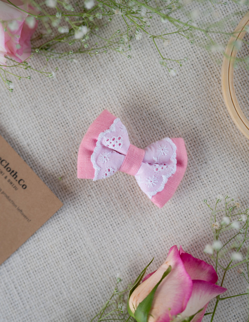 Pink Lace Mini Bow for Infants | Hair Clip | Headband