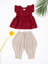 Load image into Gallery viewer, Handwoven Flutter Sleeve Top and Striped Balloon Pant Set
