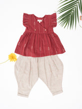 Load image into Gallery viewer, Handwoven Flutter Sleeve Top and Striped Balloon Pant Set
