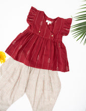 Load image into Gallery viewer, Handwoven Flutter Sleeve Top and Striped Balloon Pant Set
