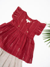 Load image into Gallery viewer, Handwoven Flutter Sleeve Top and Striped Balloon Pant Set
