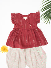 Load image into Gallery viewer, Handwoven Flutter Sleeve Top and Striped Balloon Pant Set
