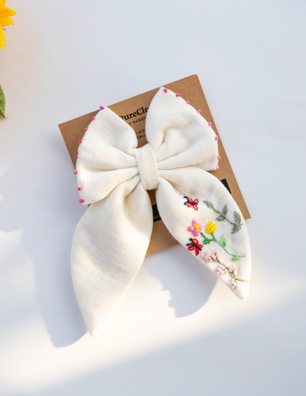 Big Bow - Off White Double Cloth Embroidery