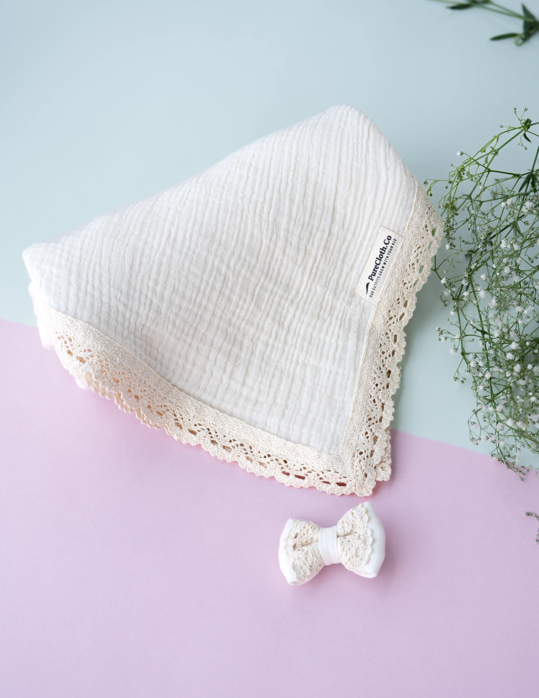 Organic Muslin Baby Swaddle/Blanket With Lace | Cuddle Cloud Infant Wrap