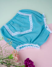 Load image into Gallery viewer, Organic Cotton Mul Baby Bloomers | Lace Diaper Cover| Blue
