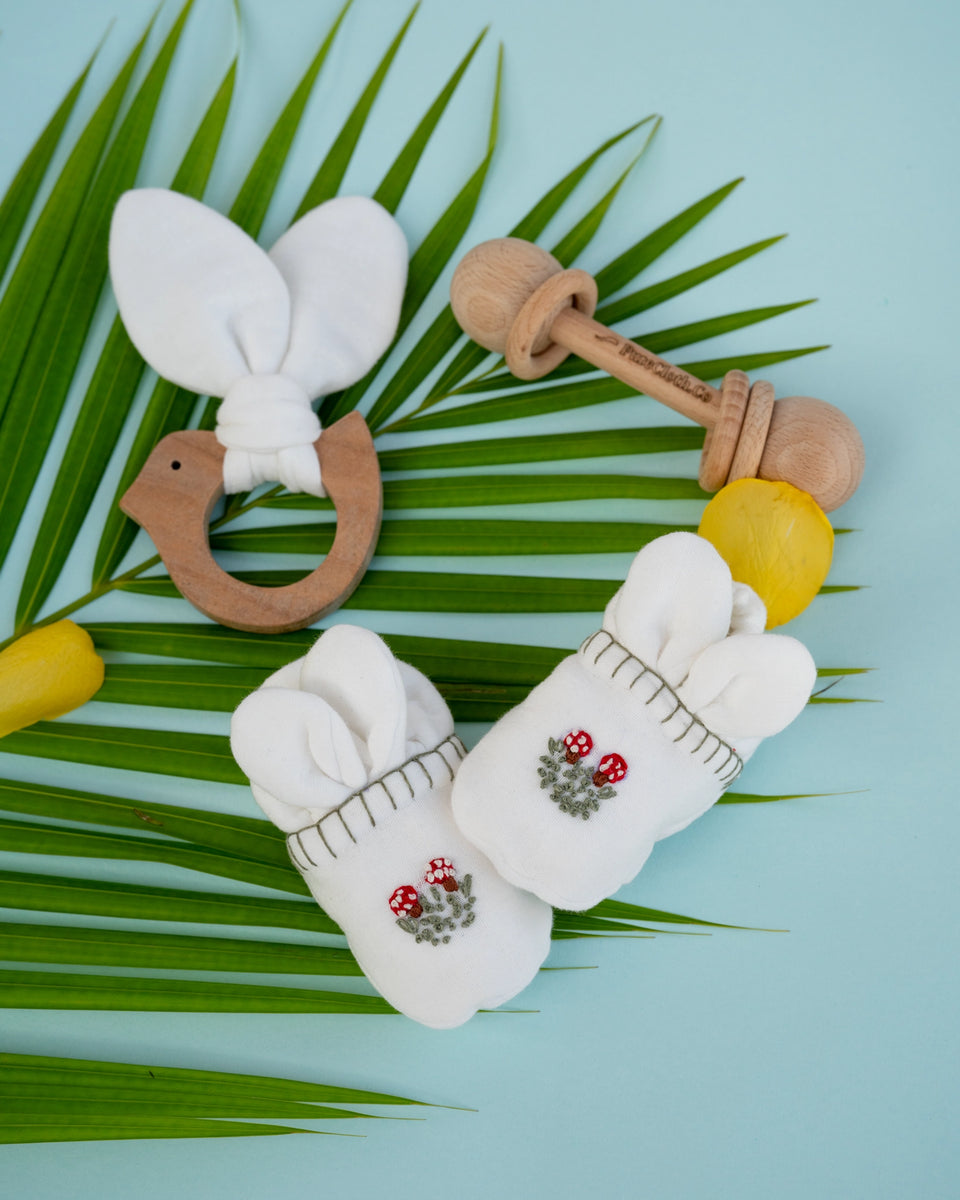 Bunny Ear Wooden Baby Teether White – PureCloth.Co
