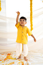 Load image into Gallery viewer, Handwoven Cotton Shirt for Kids | Spread Collar | Yellow
