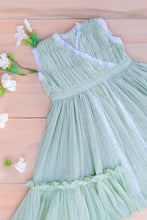 Load image into Gallery viewer, Classic Lace Dress for Girls - Green Stripe - Mul Cotton Frock
