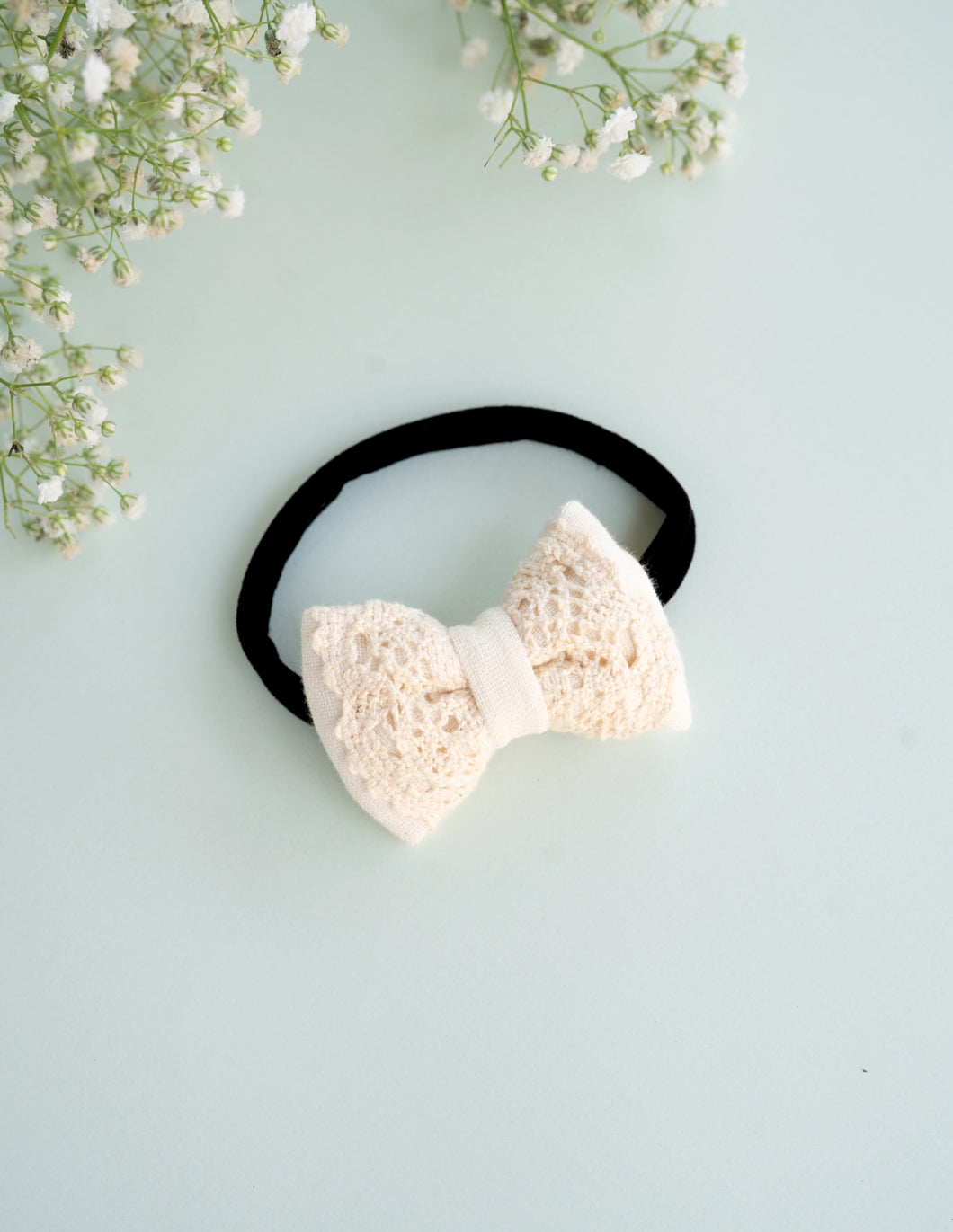 Newborn Mini Lace Bow | Headband | Off White