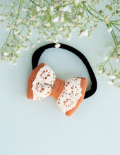 Load image into Gallery viewer, Newborn Mini Lace Bow Hair Clips | Headband | Rust Orange
