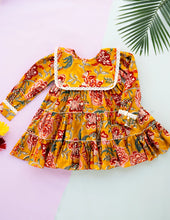 गैलरी व्यूवर में इमेज लोड करें, Golden Blossom Tiered Cotton Dress for Girls
