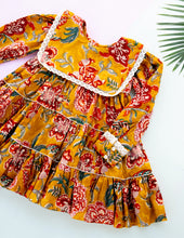 गैलरी व्यूवर में इमेज लोड करें, Golden Blossom Tiered Cotton Dress for Girls
