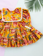 गैलरी व्यूवर में इमेज लोड करें, Golden Blossom Tiered Cotton Dress for Girls
