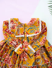 Load image into Gallery viewer, Golden Blossom Tiered Cotton Dress for Girls
