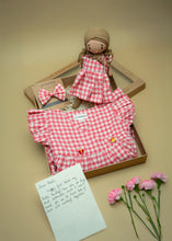 Load image into Gallery viewer, Blush Check Belle Rakhi Gift Hamper for Sister - Wrap Dress &amp; Handmade Doll
