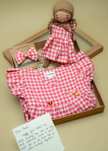 Load image into Gallery viewer, Blush Check Belle Rakhi Gift Hamper for Sister - Wrap Dress &amp; Handmade Doll
