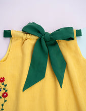 Load image into Gallery viewer, Organic Bow Tie Ruffle Dress | Yellow &amp; Green
