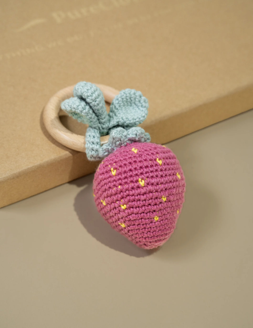 Strawberry Rattle Making Hand-Crocheted Strawberry Rattle Teether | Pink – PureCloth.Co