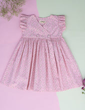 Load image into Gallery viewer, Rosette Flutter Wrap Magic | Pink Cotton Dress for Girls
