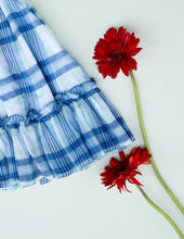 Load image into Gallery viewer, Classic Blue Check Lace Dress for Girls | Mul Cotton Frock
