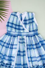 Load image into Gallery viewer, Classic Blue Check Lace Dress for Girls | Mul Cotton Frock
