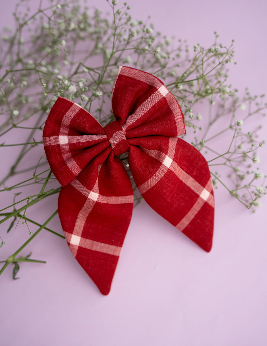 Royal Maroon Check Big Bow | Hair Clip