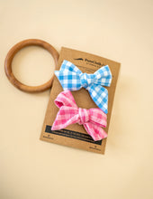 Load image into Gallery viewer, Knotted Ribbon Bow Combo Set | Pink &amp; Blue Check
