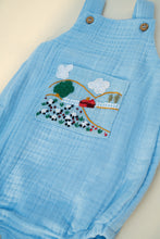 गैलरी व्यूवर में इमेज लोड करें, Little Countryside Playsuit | Cotton Muslin Baby Romper | Blue
