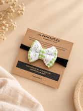 Load image into Gallery viewer, Newborn Mini Bow | Hair Clips | Headband | Lime Green Check

