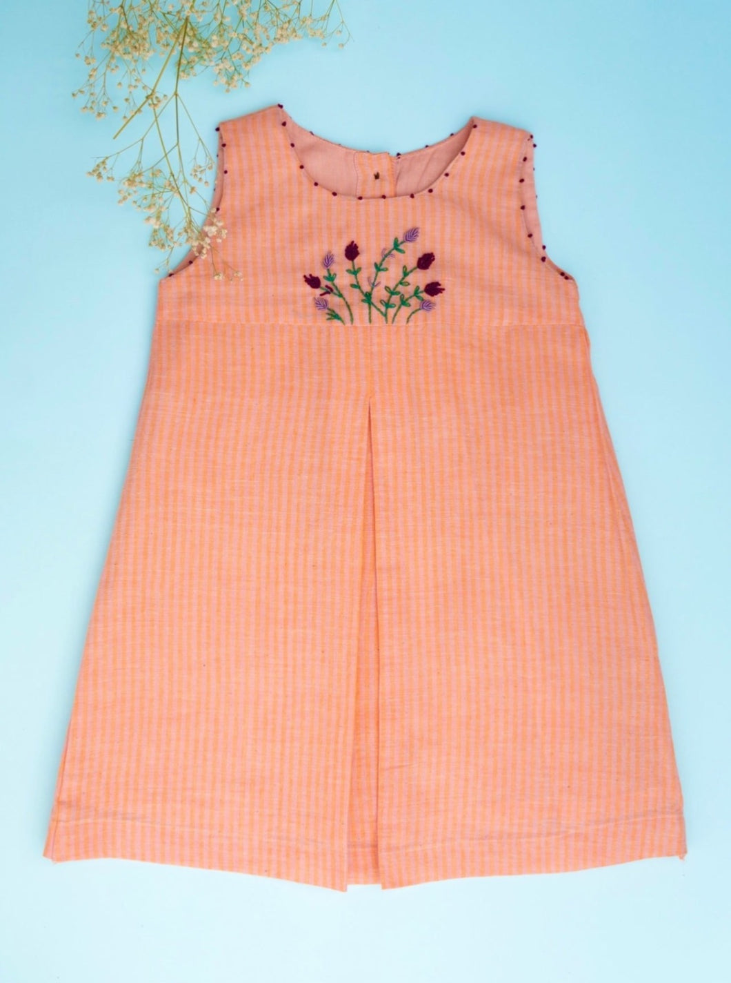 Vintage Frock | Handwoven Cotton | Pink and Orange Stripe